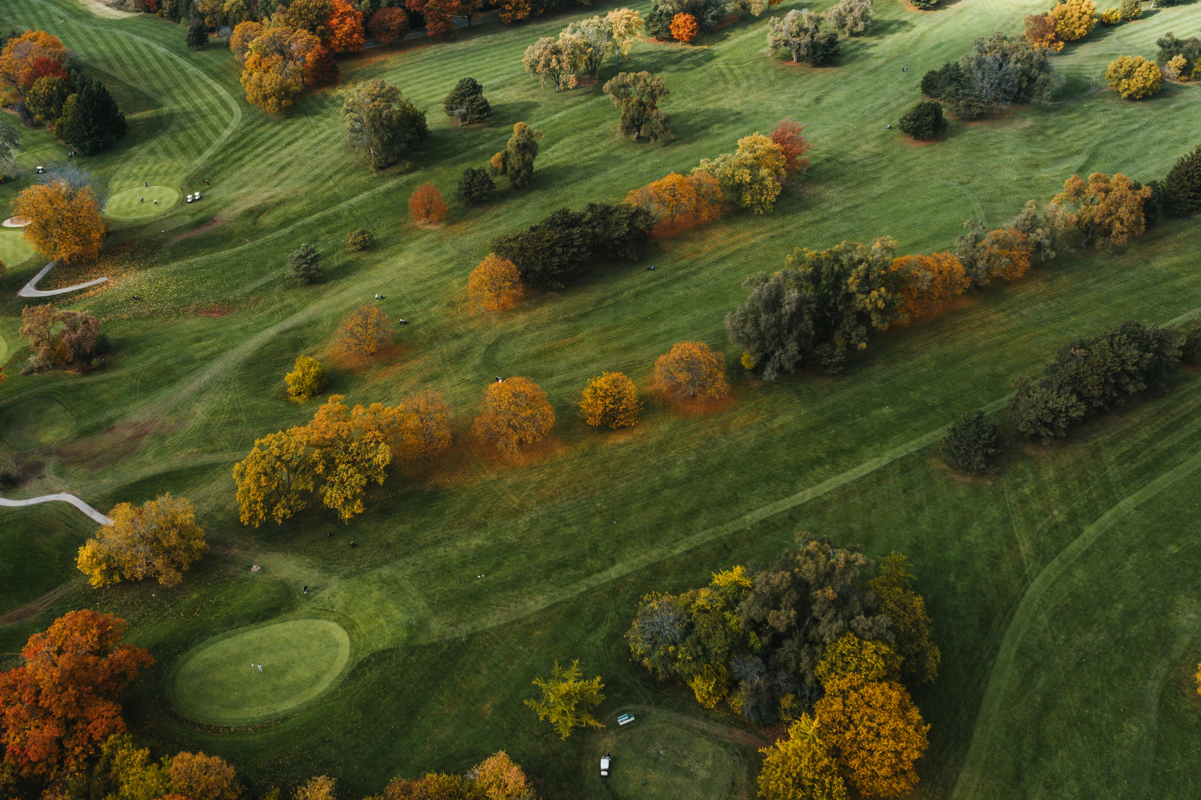 Aerial view of golf course — Green Lock Golf divot repair tool and ball marker