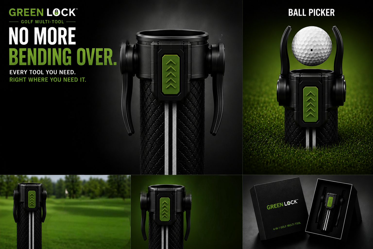 Green Lock golf ball picker upper and ball marker multi-tool on mobile